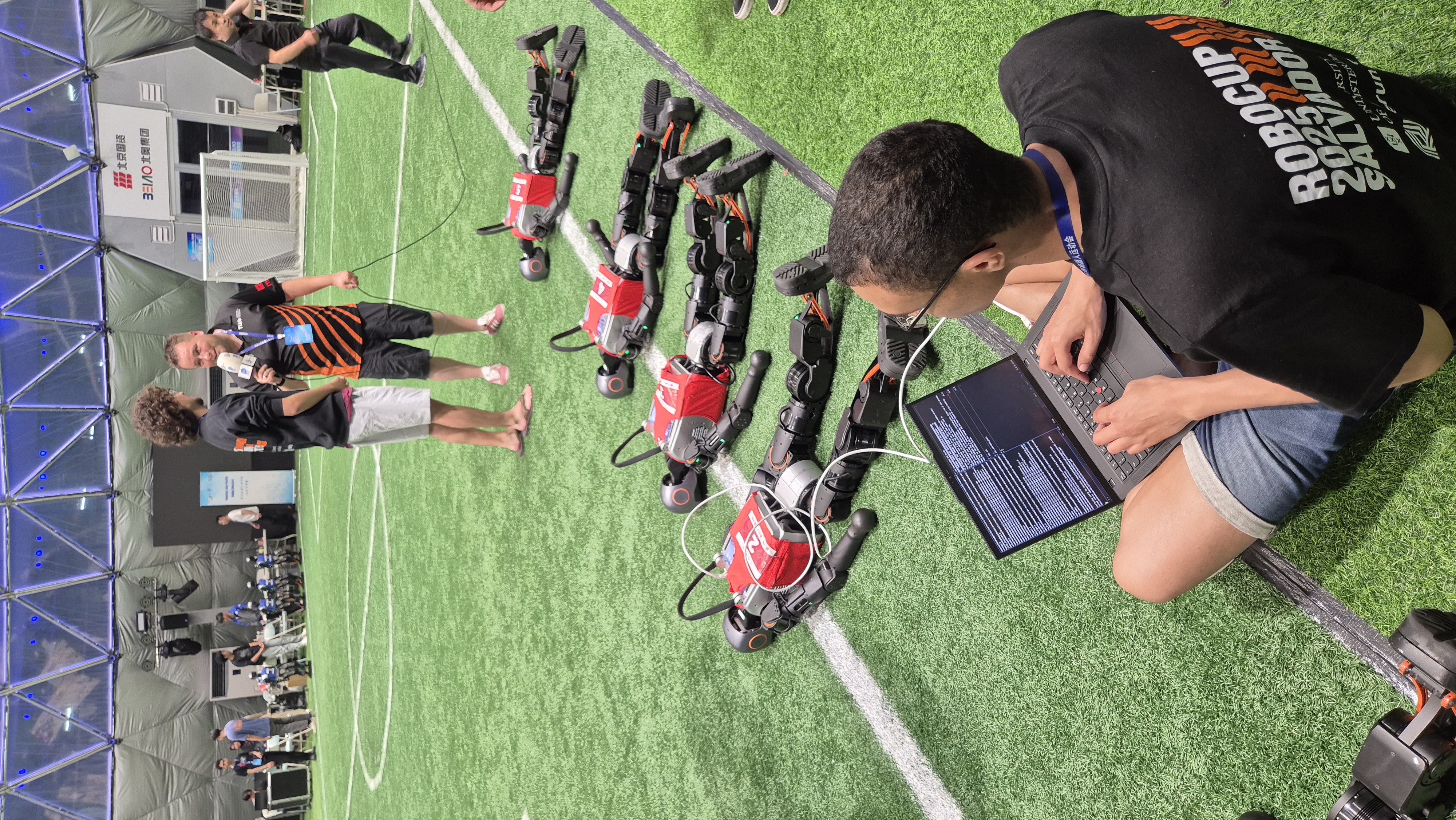 Preparing for a match during evening competitions.